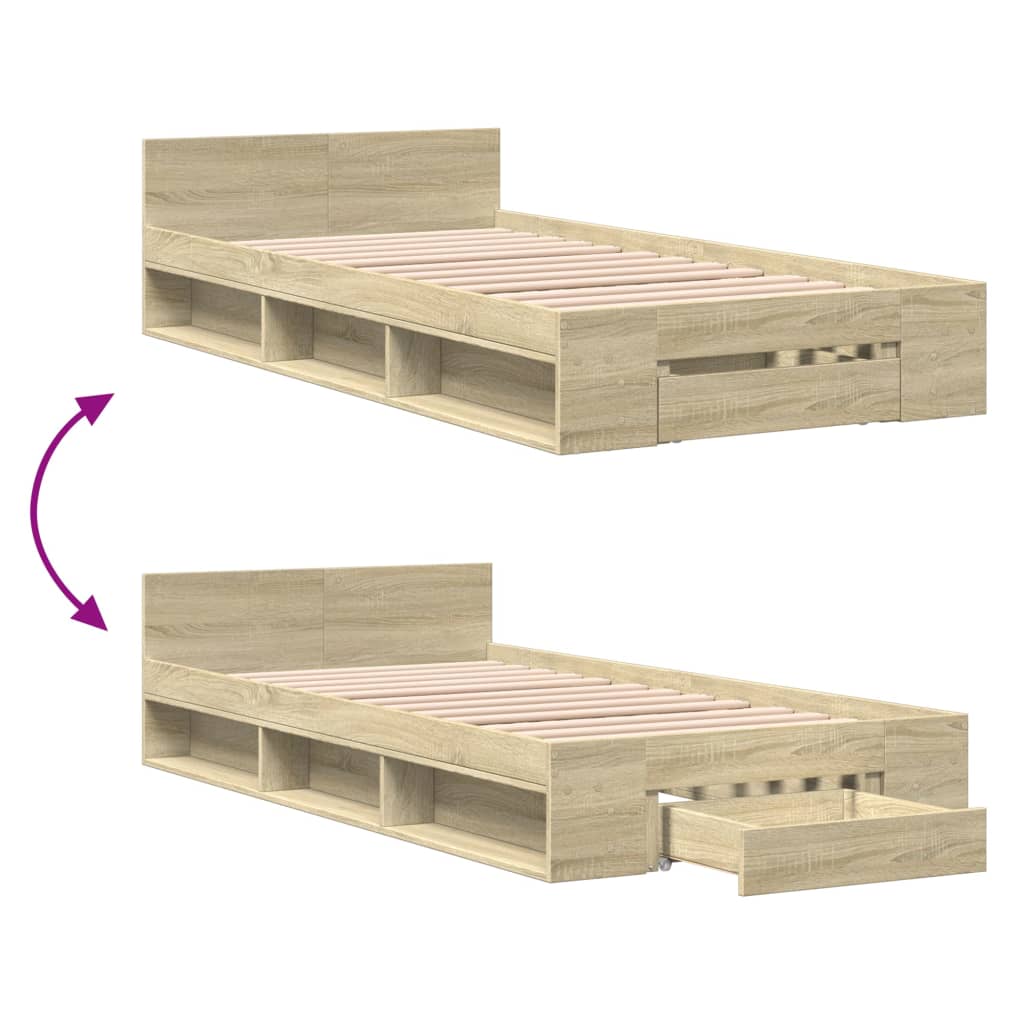 Modern Wooden Single Size 90cm Bed Frame Base With Under Storage Space & Drawer