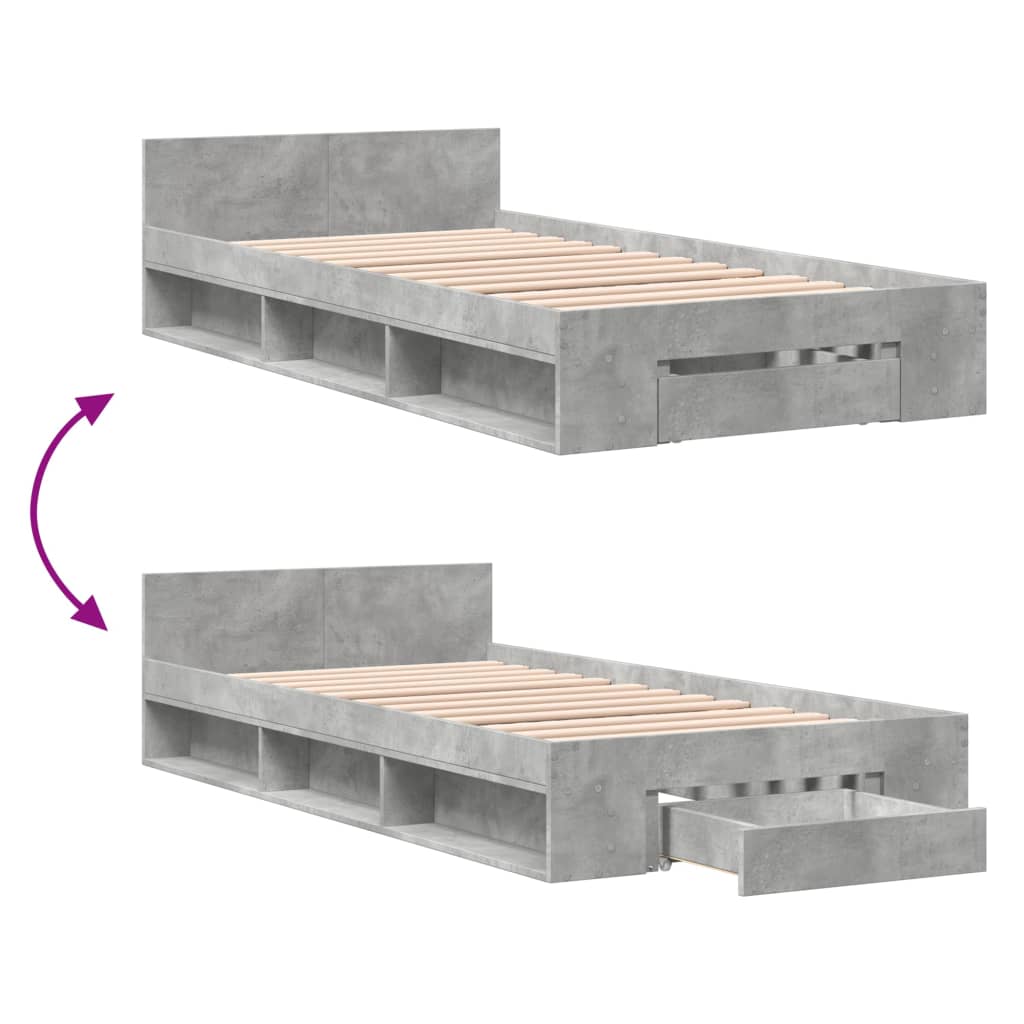Modern Wooden Single Size 90cm Bed Frame Base With Under Storage Space & Drawer