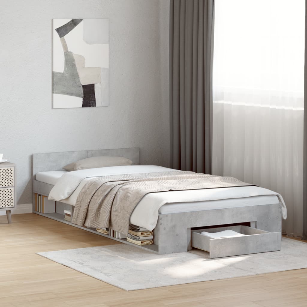 Modern Wooden Single Size 90cm Bed Frame Base With Under Storage Space & Drawer