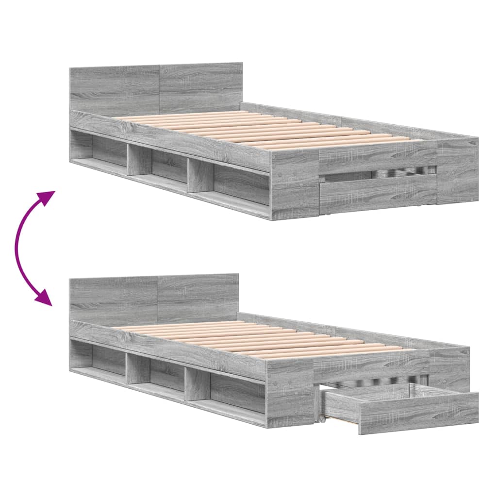 Modern Wooden Single Size 90cm Bed Frame Base With Under Storage Space & Drawer