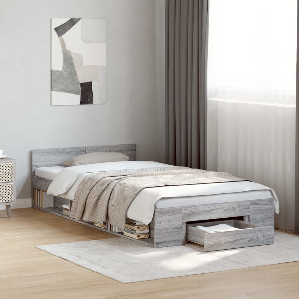 Modern Wooden Single Size 90cm Bed Frame Base With Under Storage Space & Drawer