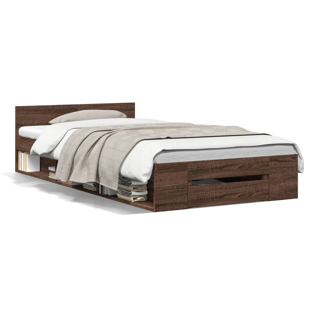 Modern Wooden Single Size 90cm Bed Frame Base With Under Storage Space & Drawer