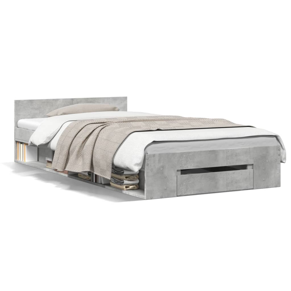 Bed Frame with Drawer without Mattress Concrete Grey 75x190 cm Small Single