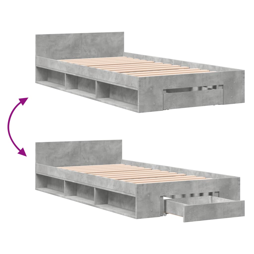 Bed Frame with Drawer without Mattress Concrete Grey 75x190 cm Small Single