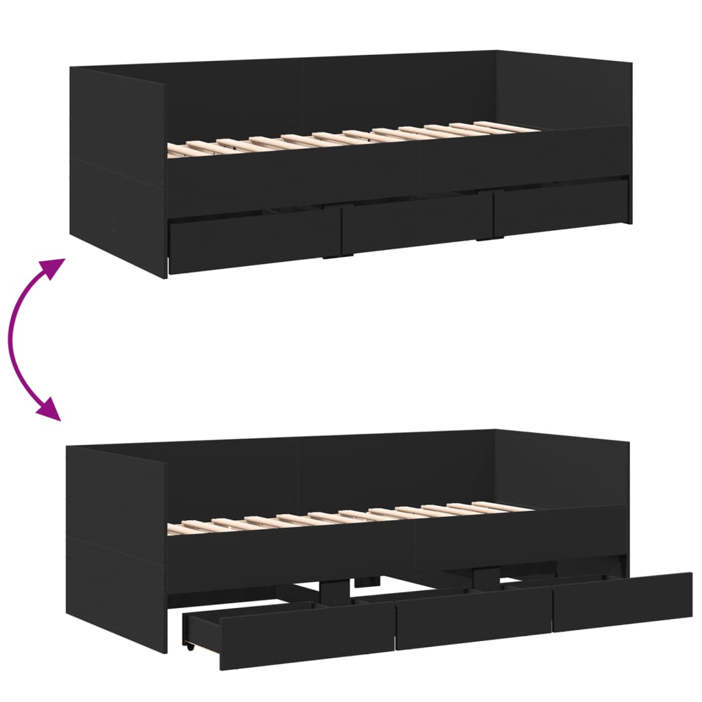 Modern Wooden Single Size 2-in-1 Daybed Sofa Bed With 3 Storage Drawers