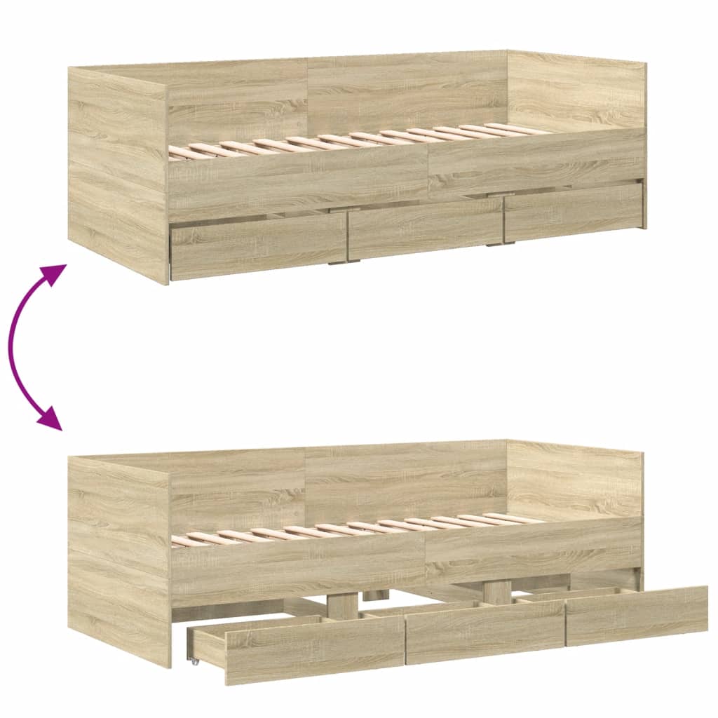 Daybed with Drawers without Mattress Sonoma Oak 90x190 cm Single
