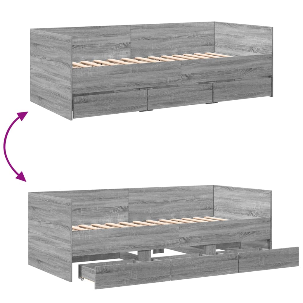 Modern Wooden Single Size 2-in-1 Daybed Sofa Bed With 3 Storage Drawers