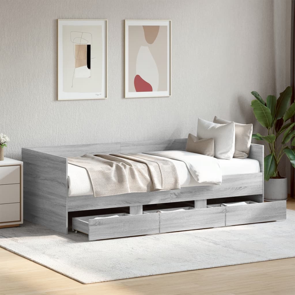 Daybed with Drawers without Mattress Grey Sonoma 90x190 cm Single