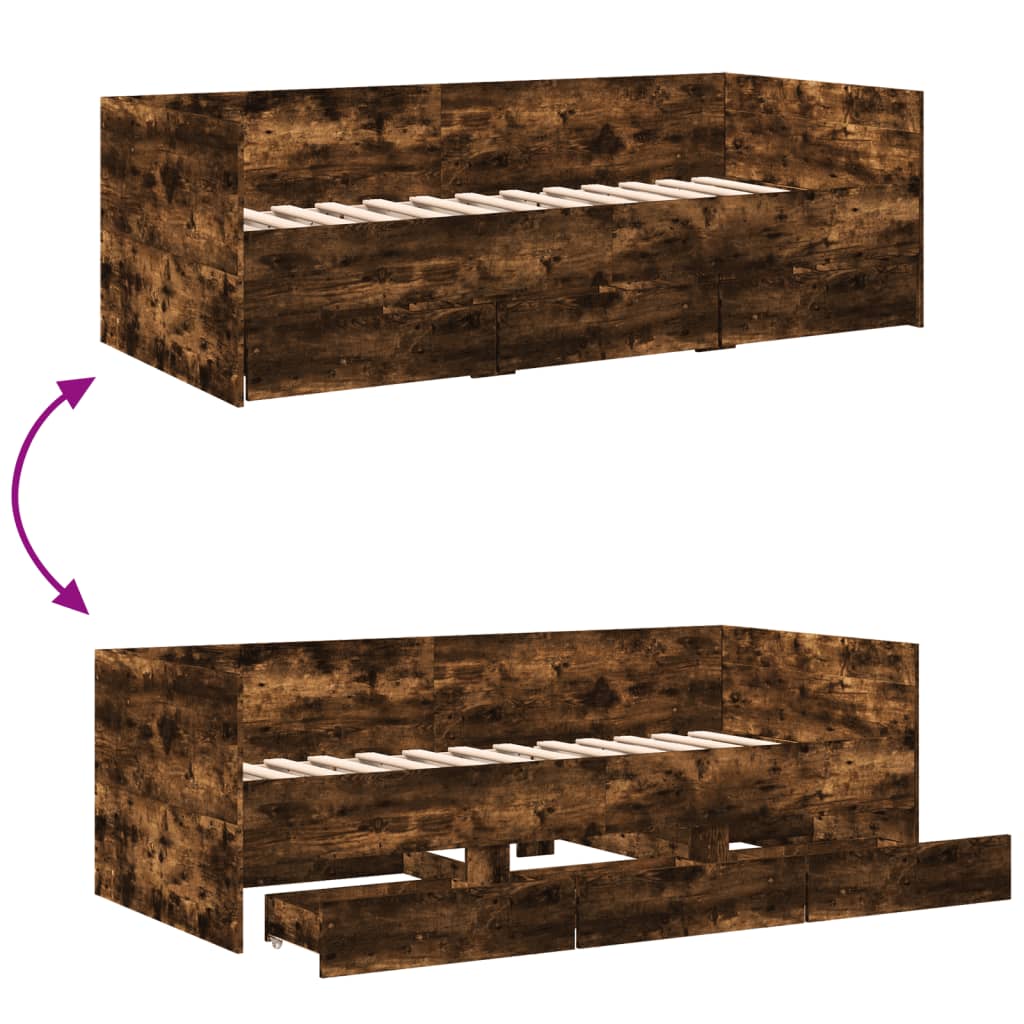 Daybed with Drawers without Mattress Smoked Oak 75x190 cm Small Single