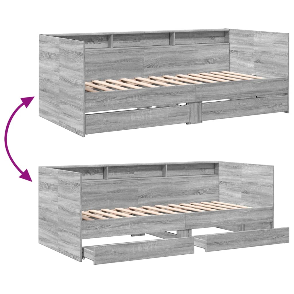 Daybed with Drawers without Mattress Grey Sonoma 100x200 cm
