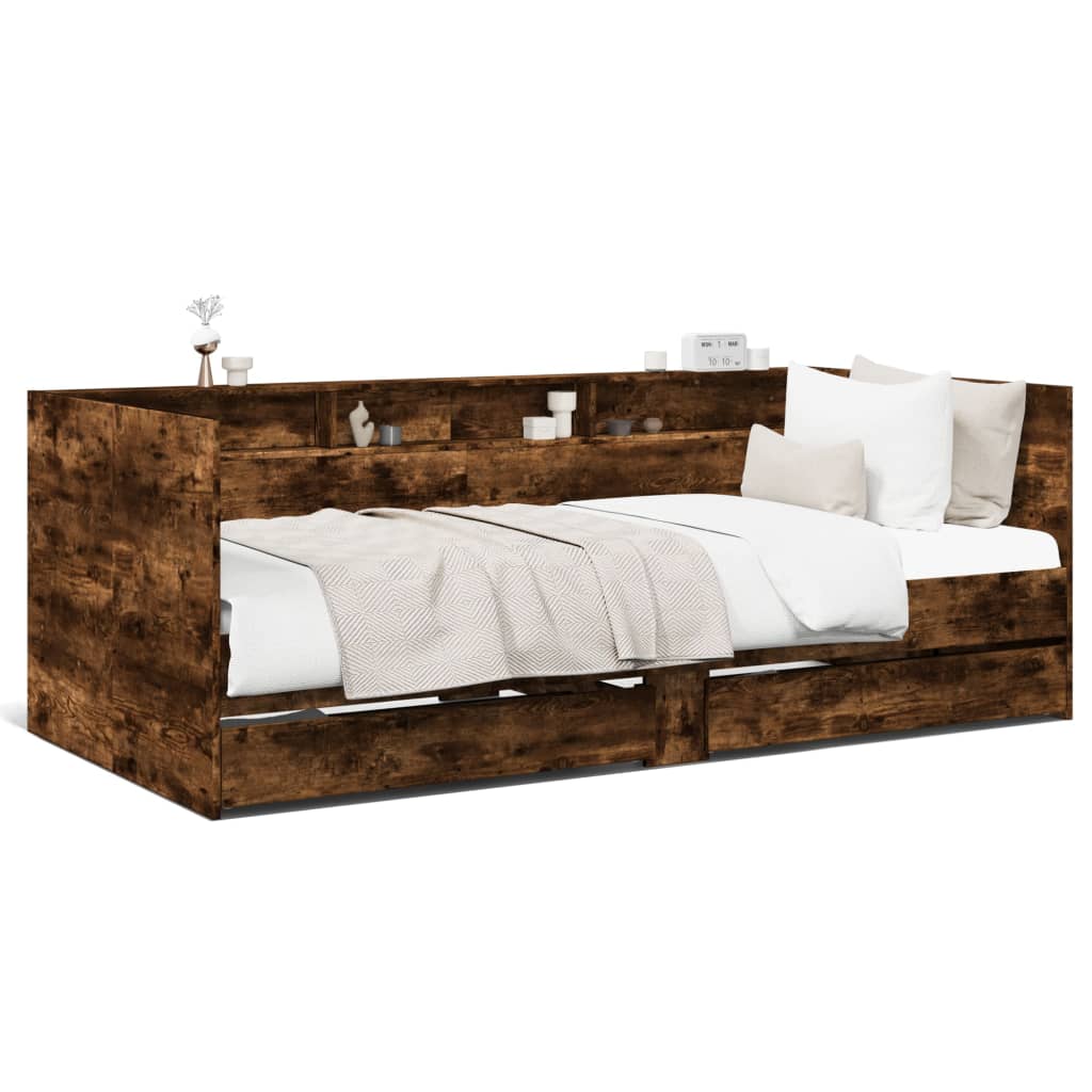 Daybed with Drawers without Mattress Smoked Oak 90x190 cm Single