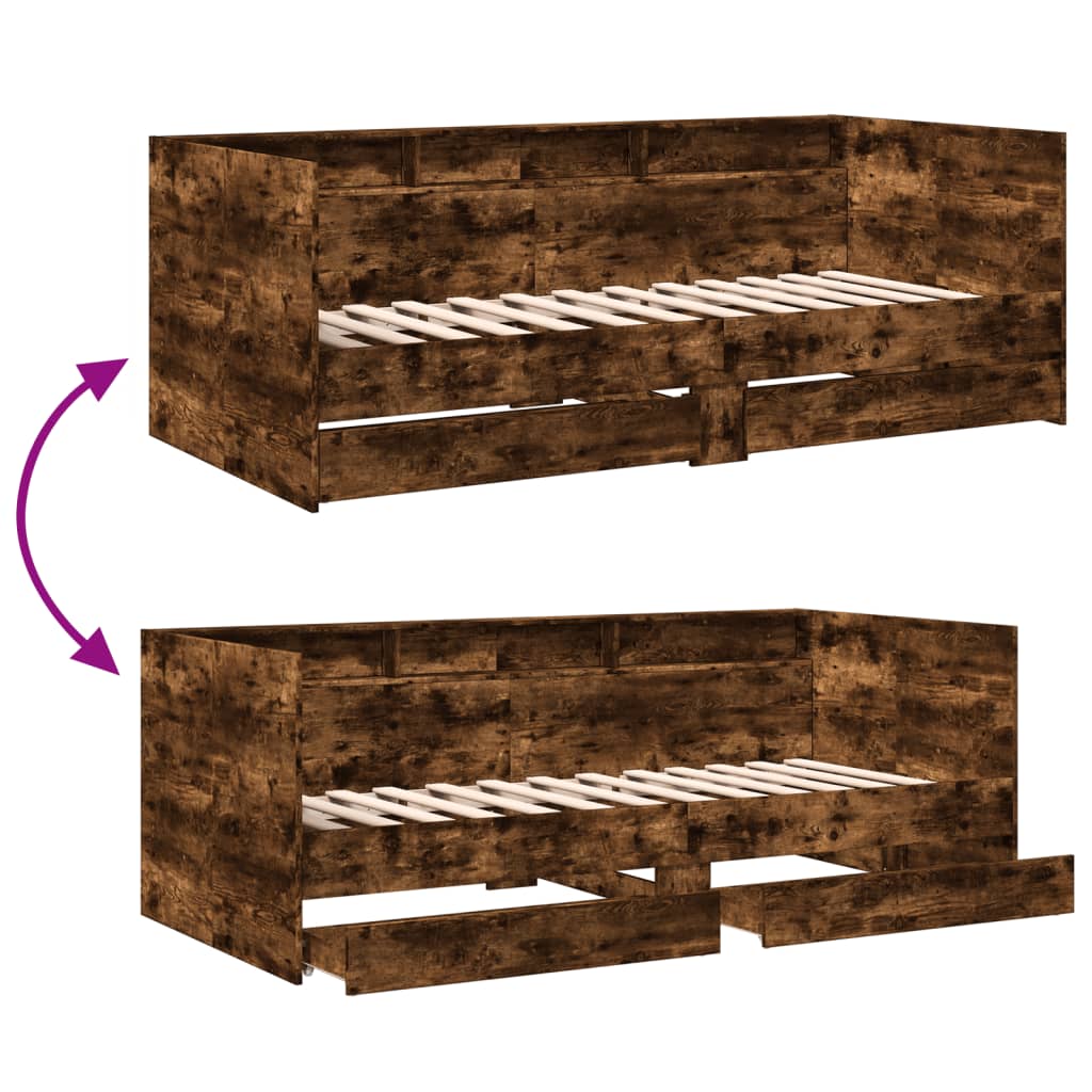 Daybed with Drawers without Mattress Smoked Oak 90x190 cm Single