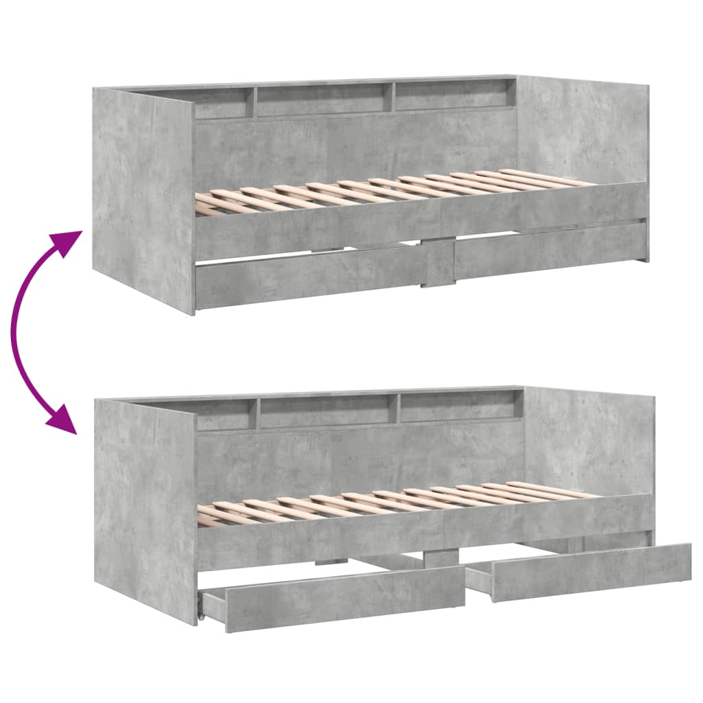 Daybed with Drawers without Mattress Concrete Grey 75x190 cm Small Single