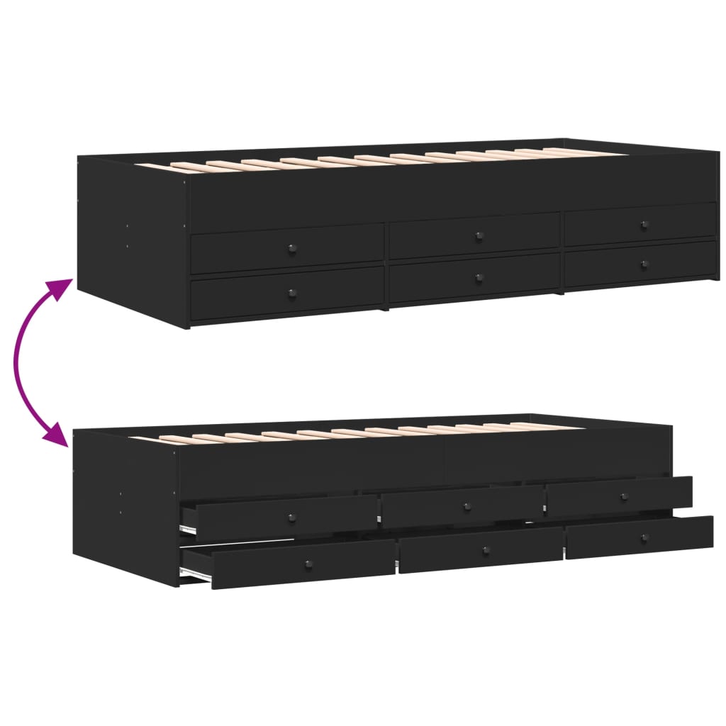 Daybed with Drawers without Mattress Black 100x200 cm