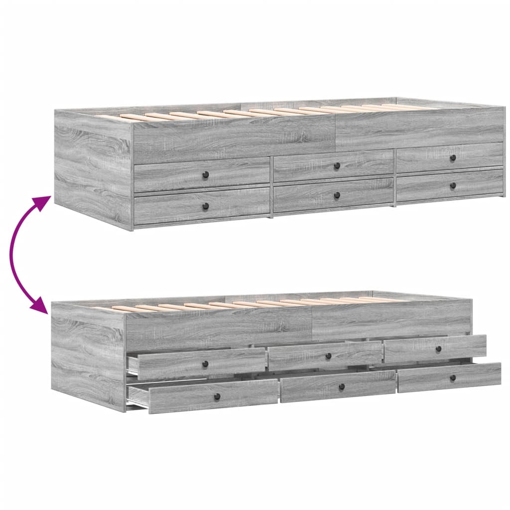 Daybed with Drawers without Mattress Grey Sonoma 90x200 cm