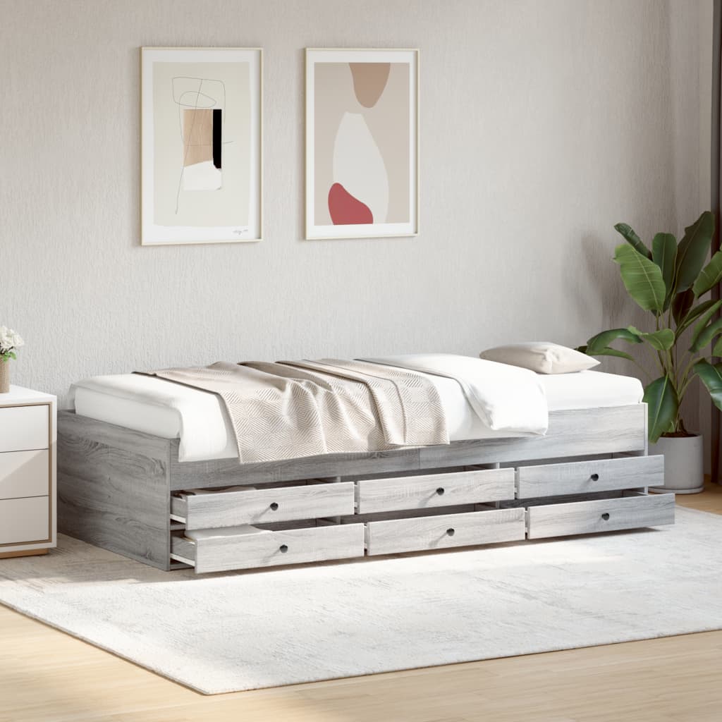 Daybed with Drawers without Mattress Grey Sonoma 90x200 cm