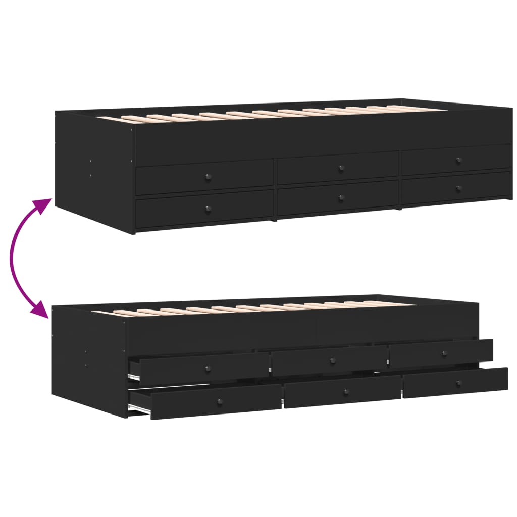 Modern Wooden 2-in-1 Single Size 90cm Daybed With 6 Storage Drawers Wood Sofa Beds