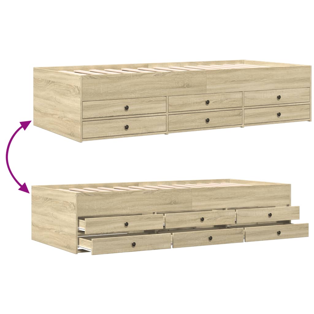 Modern Wooden 2-in-1 Single Size 90cm Daybed With 6 Storage Drawers Wood Sofa Beds