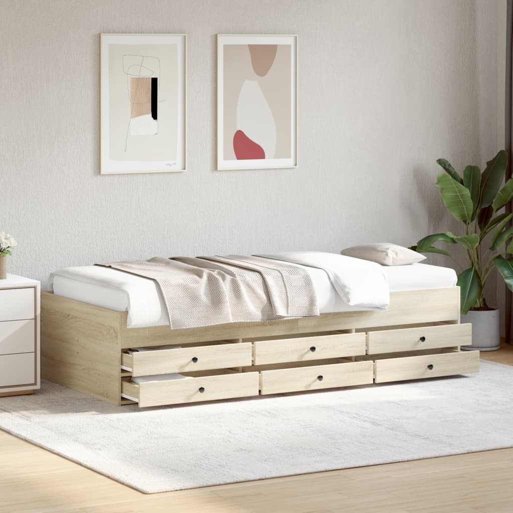 Modern Wooden 2-in-1 Single Size 90cm Daybed With 6 Storage Drawers Wood Sofa Beds