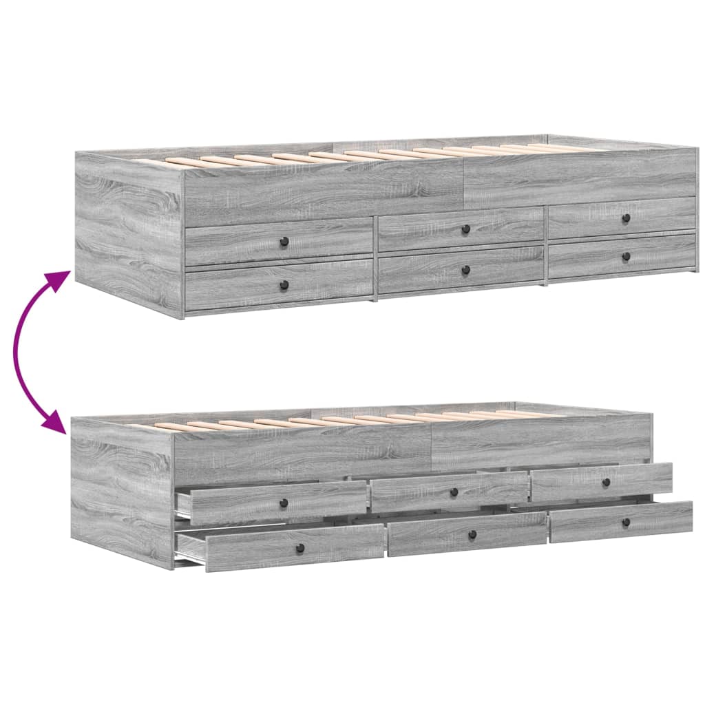 Modern Wooden 2-in-1 Single Size 90cm Daybed With 6 Storage Drawers Wood Sofa Beds