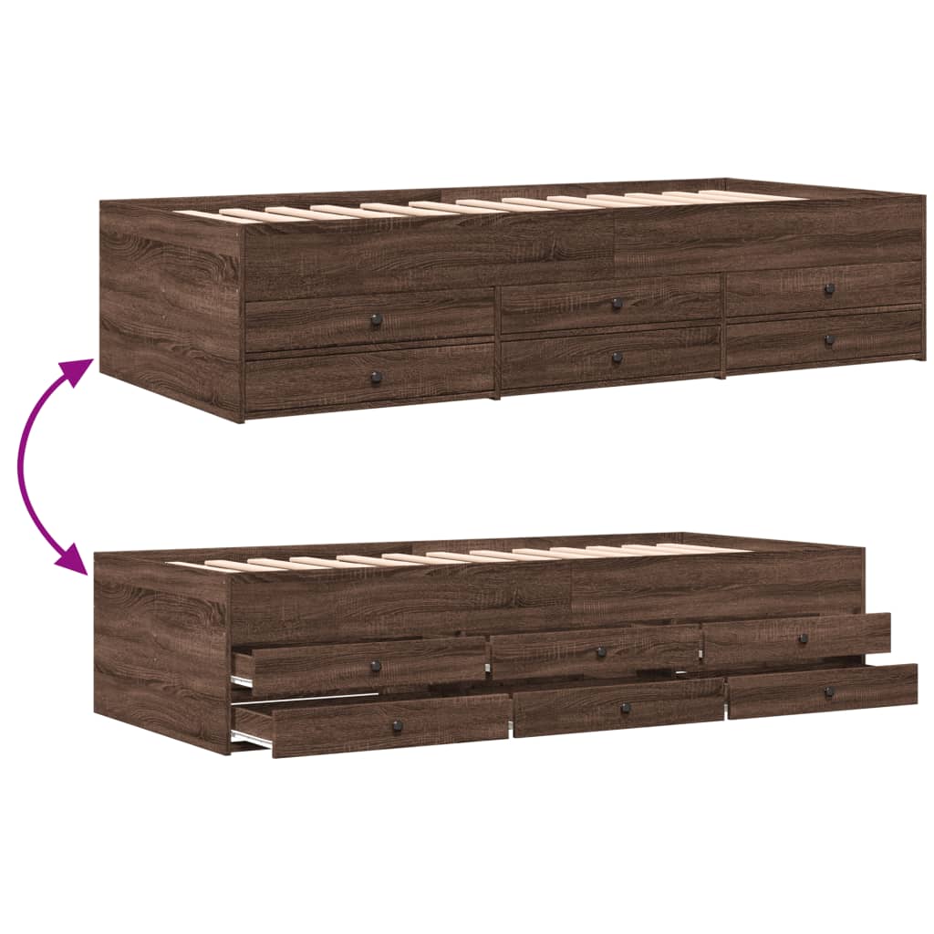 Modern Wooden 2-in-1 Single Size 90cm Daybed With 6 Storage Drawers Wood Sofa Beds
