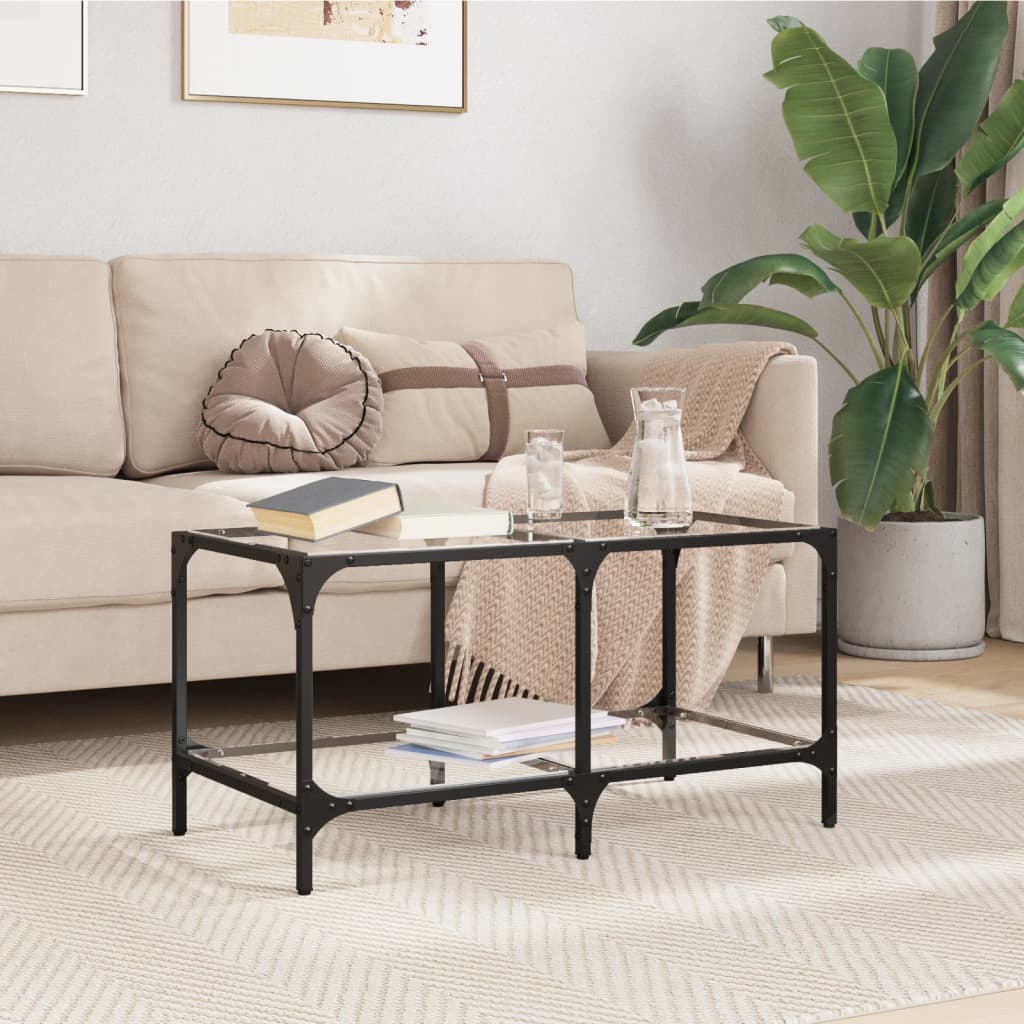 Coffee Table with Transparent Glass Top 78.5x40x40 cm Steel