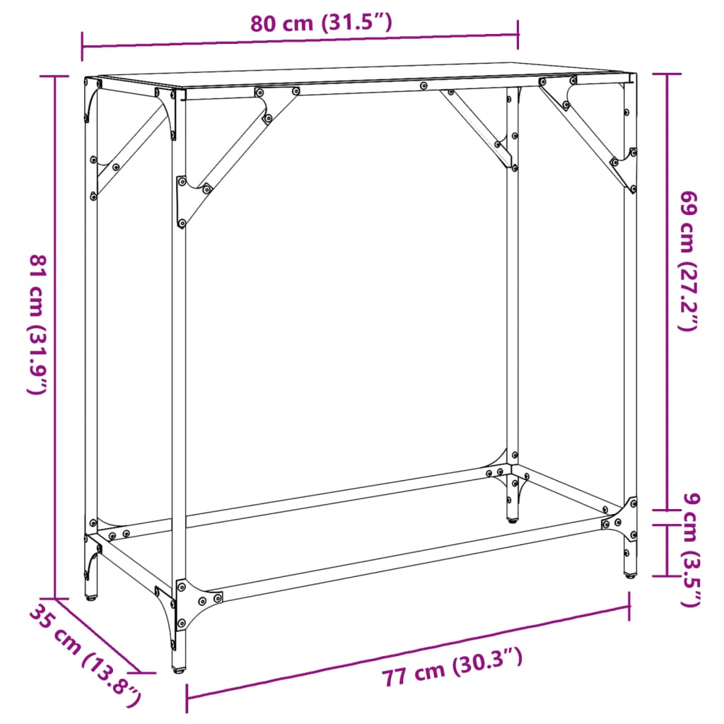 Console Table with Transparent Glass Top 80x35x81 cm Steel