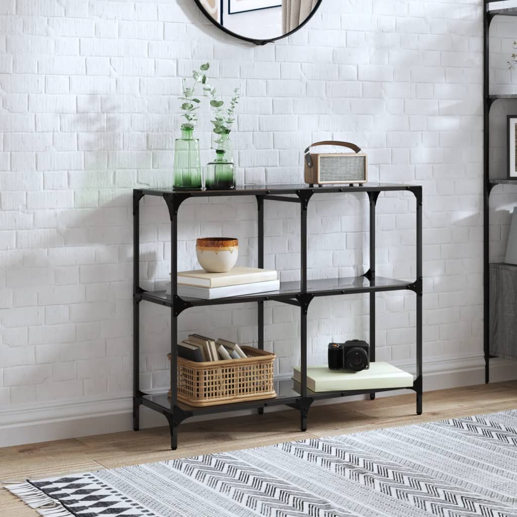Console Table with Black Glass Top 98x30x81 cm Steel