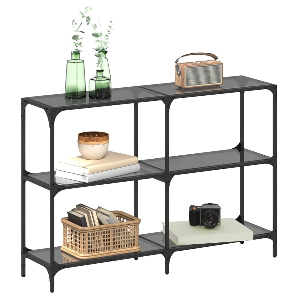 Console Table with Black Glass Top 118.5x30x81 cm Steel