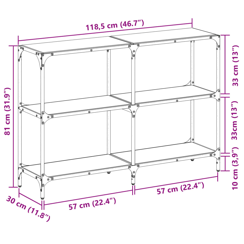 Console Table with Black Glass Top 118.5x30x81 cm Steel