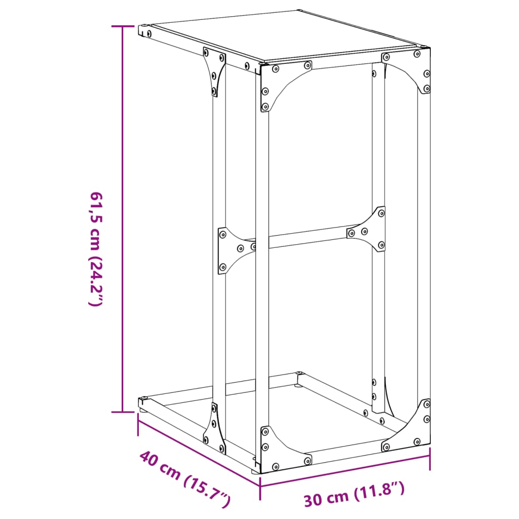Side Table with Transparent Glass 40x30x61.5 cm Steel