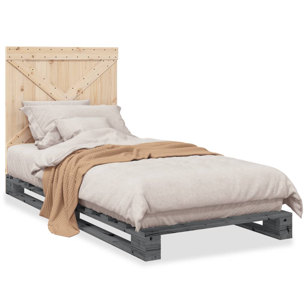 Bed Frame without Mattress  Grey 90x200 cm Solid Wood Pine