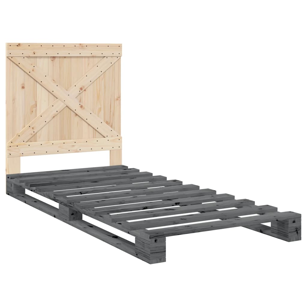 Bed Frame without Mattress  Grey 90x200 cm Solid Wood Pine
