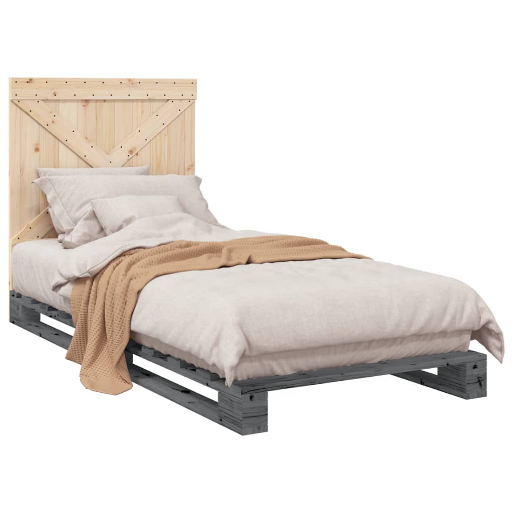 Bed Frame without Mattress  Grey 90x200 cm Solid Wood Pine