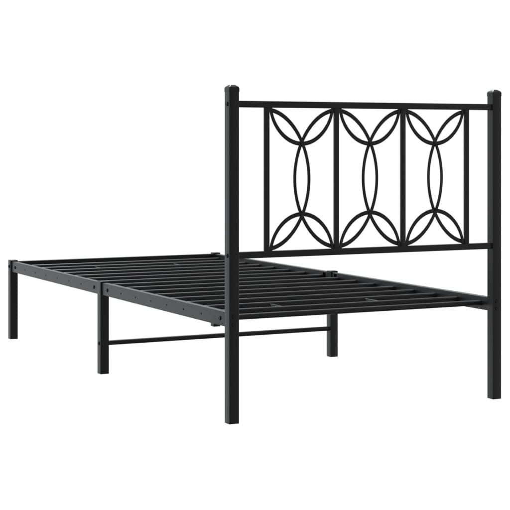 Metal Bed Frame without Mattress with Headboard Black 80x200cm