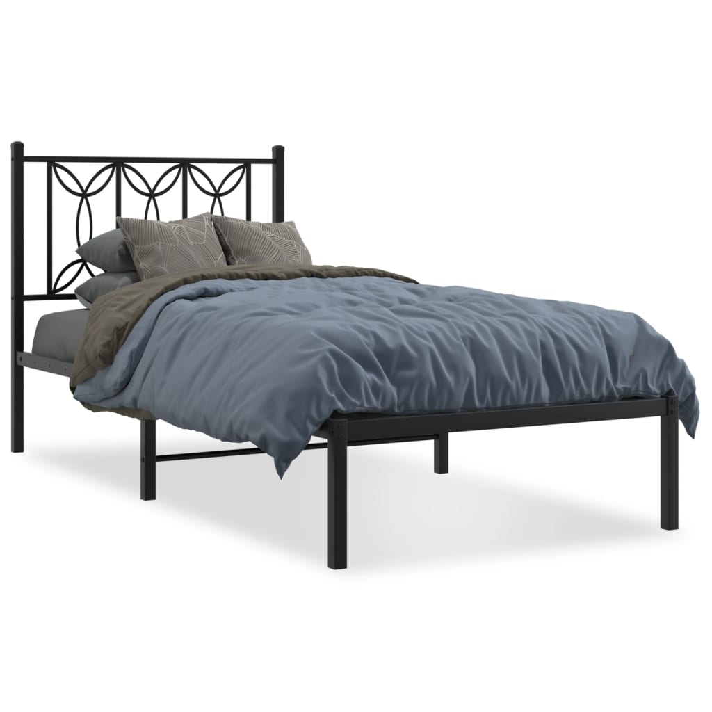 Metal Bed Frame without Mattress with Headboard Black 90x200cm
