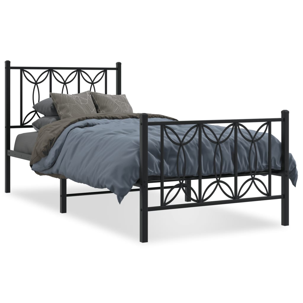 Metal Bed Frame without Mattress with Footboard Black 90x200cm
