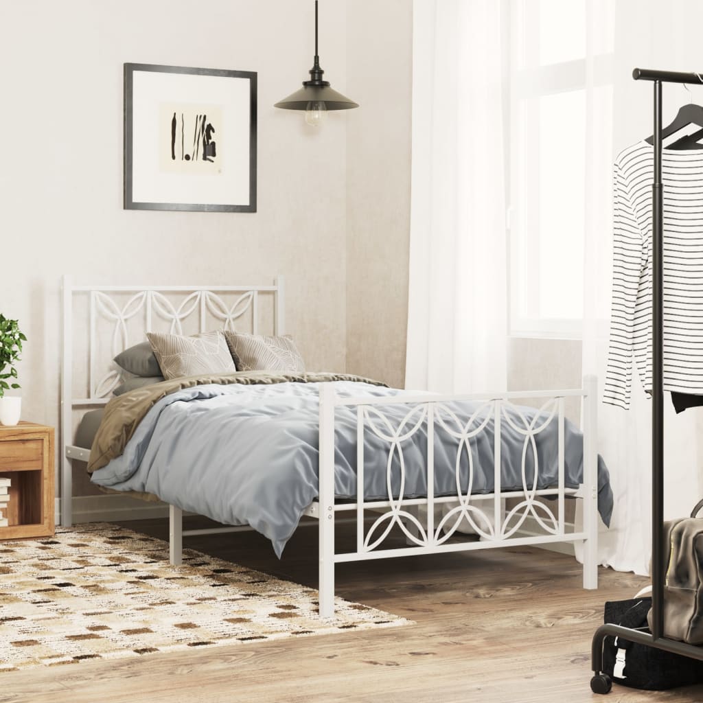 Metal Bed Frame without Mattress with Footboard White 75x190cm
