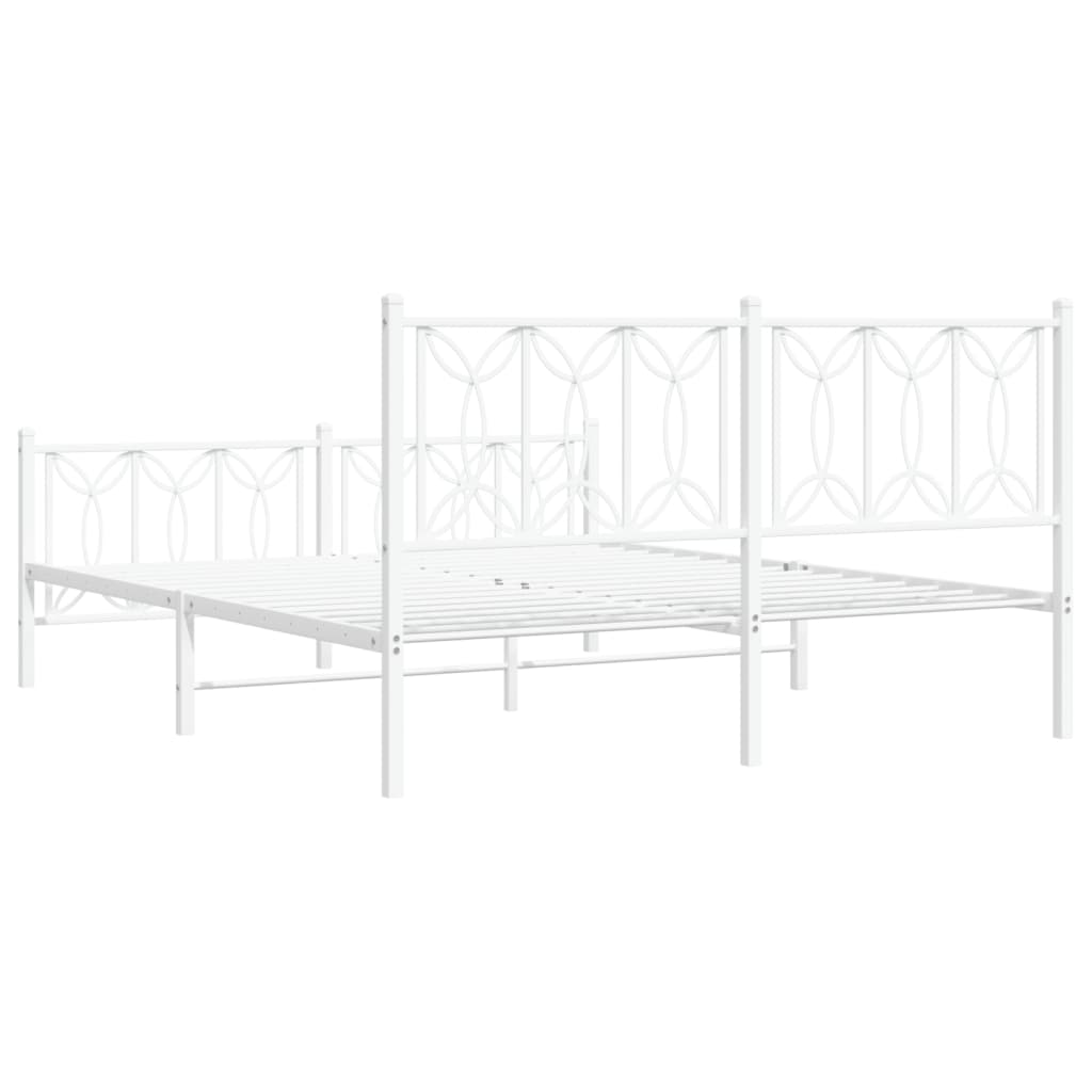 Metal Bed Frame without Mattress with Footboard White 150x200cm