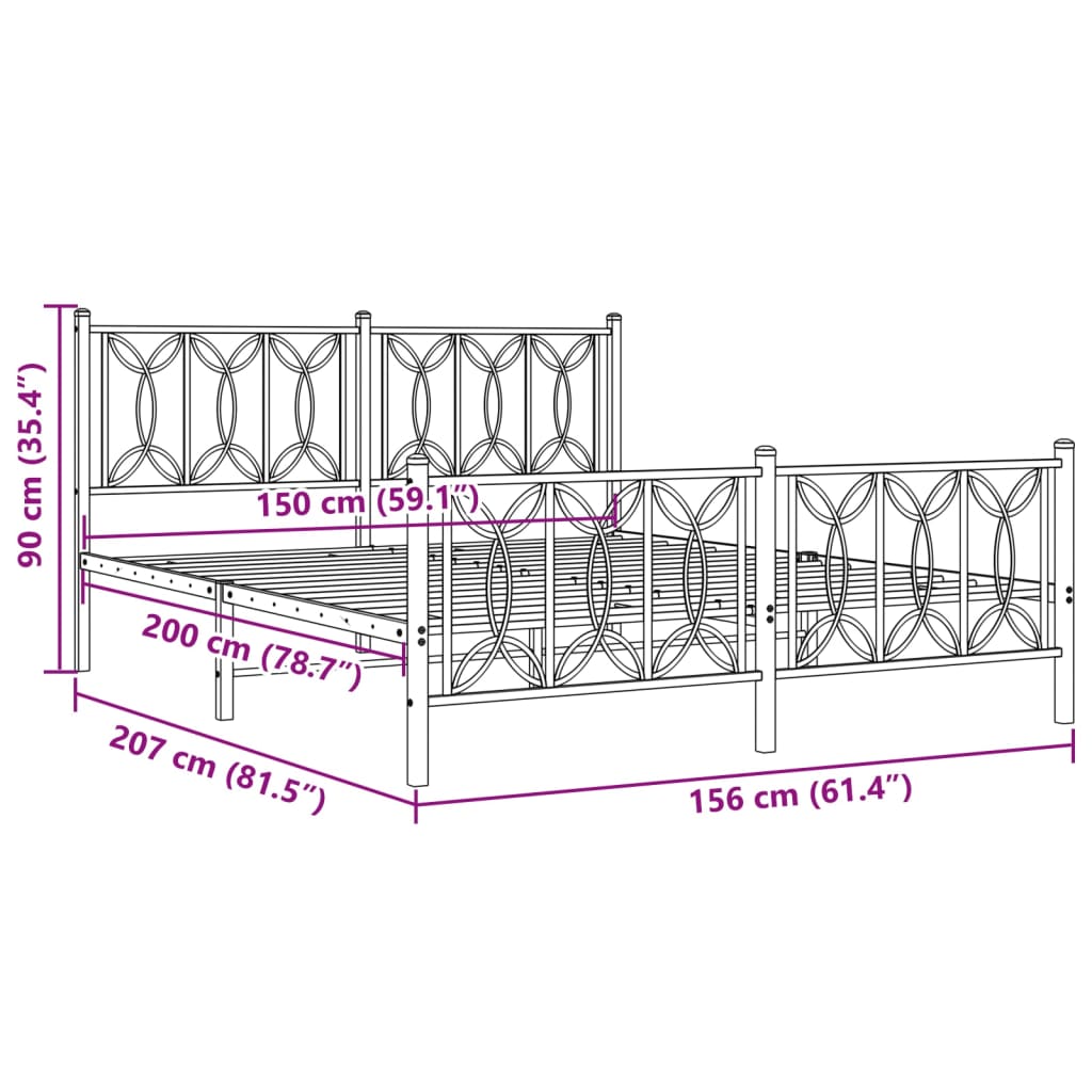 Metal Bed Frame without Mattress with Footboard White 150x200cm