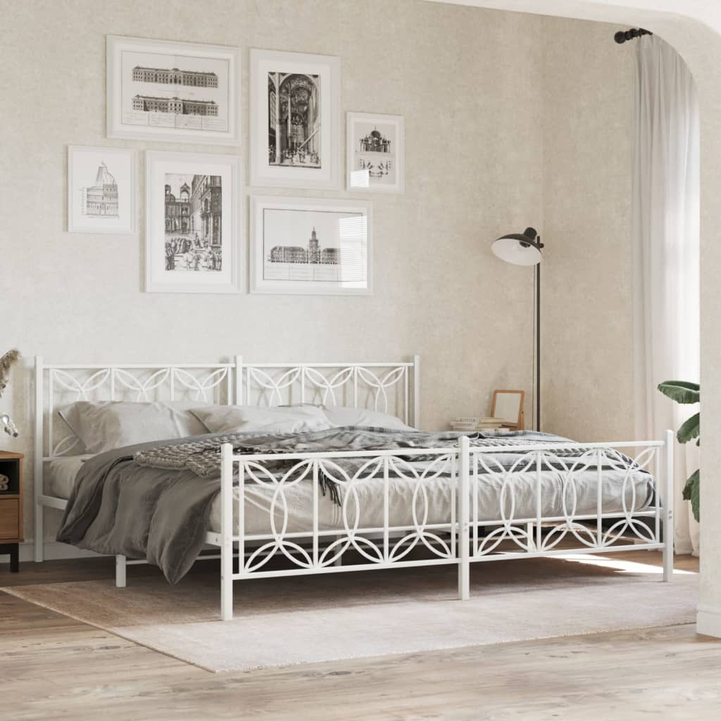 Metal Bed Frame without Mattress with Footboard White 200x200cm