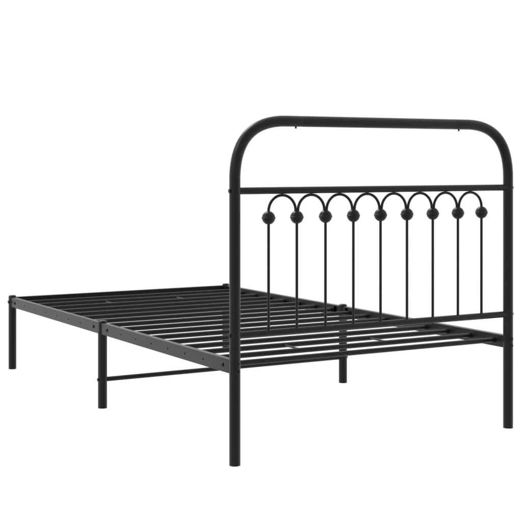 Metal Bed Frame without Mattress with Headboard Black 100x190cm