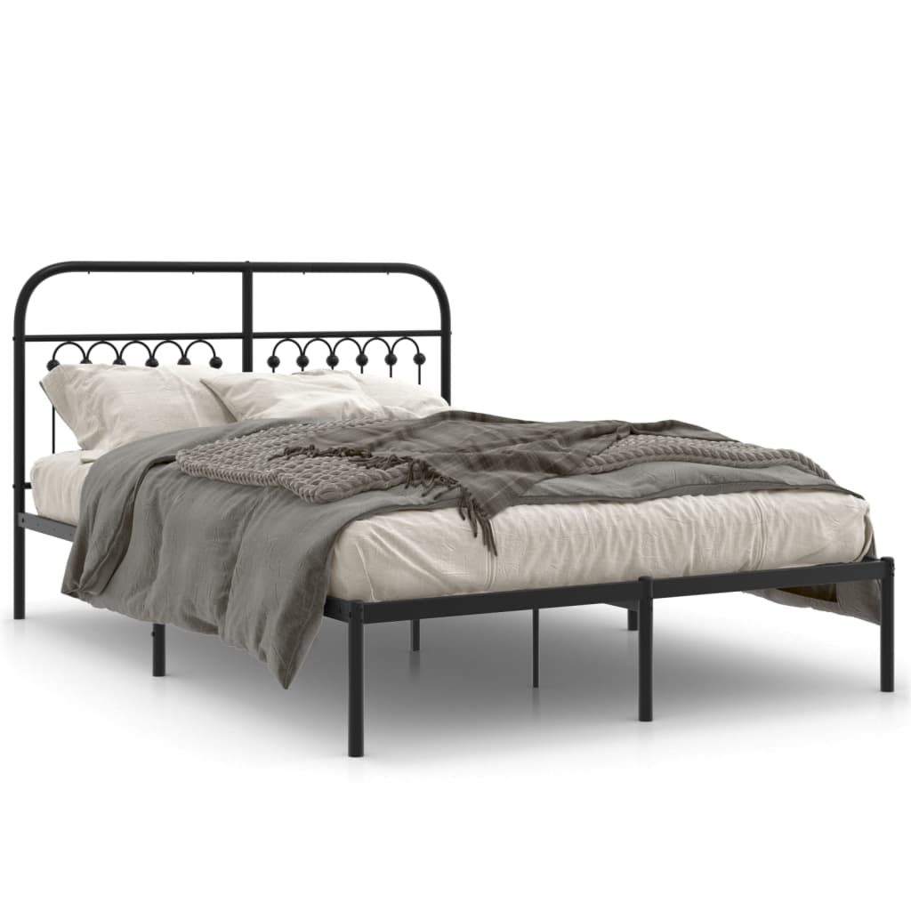 Metal Bed Frame without Mattress with Headboard Black 140x190cm