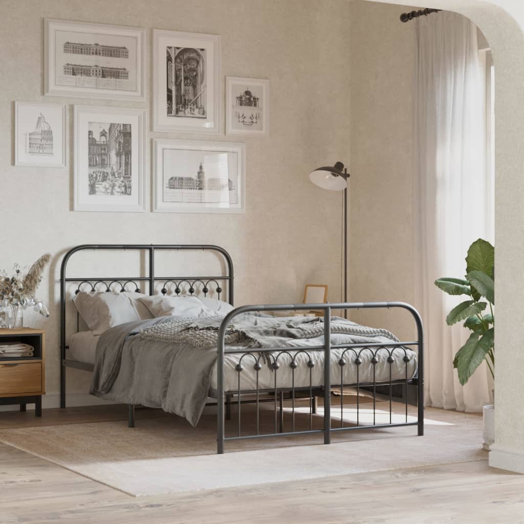 Metal Bed Frame without Mattress with Footboard Black 120x190cm