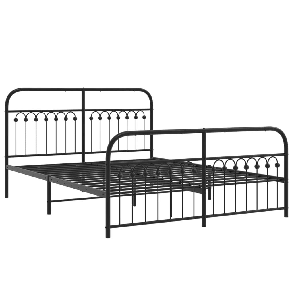 Metal Bed Frame without Mattress with Footboard Black 150x200cm