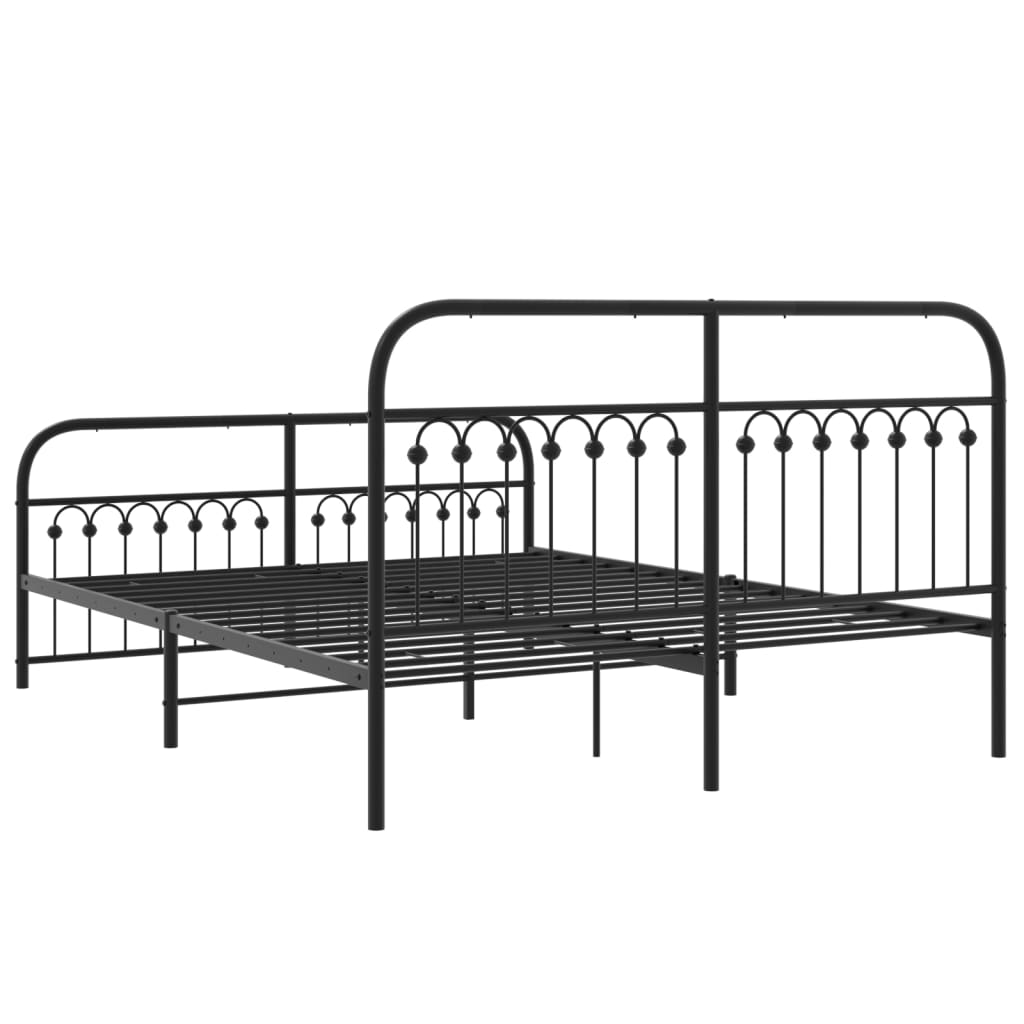Metal Bed Frame without Mattress with Footboard Black 150x200cm