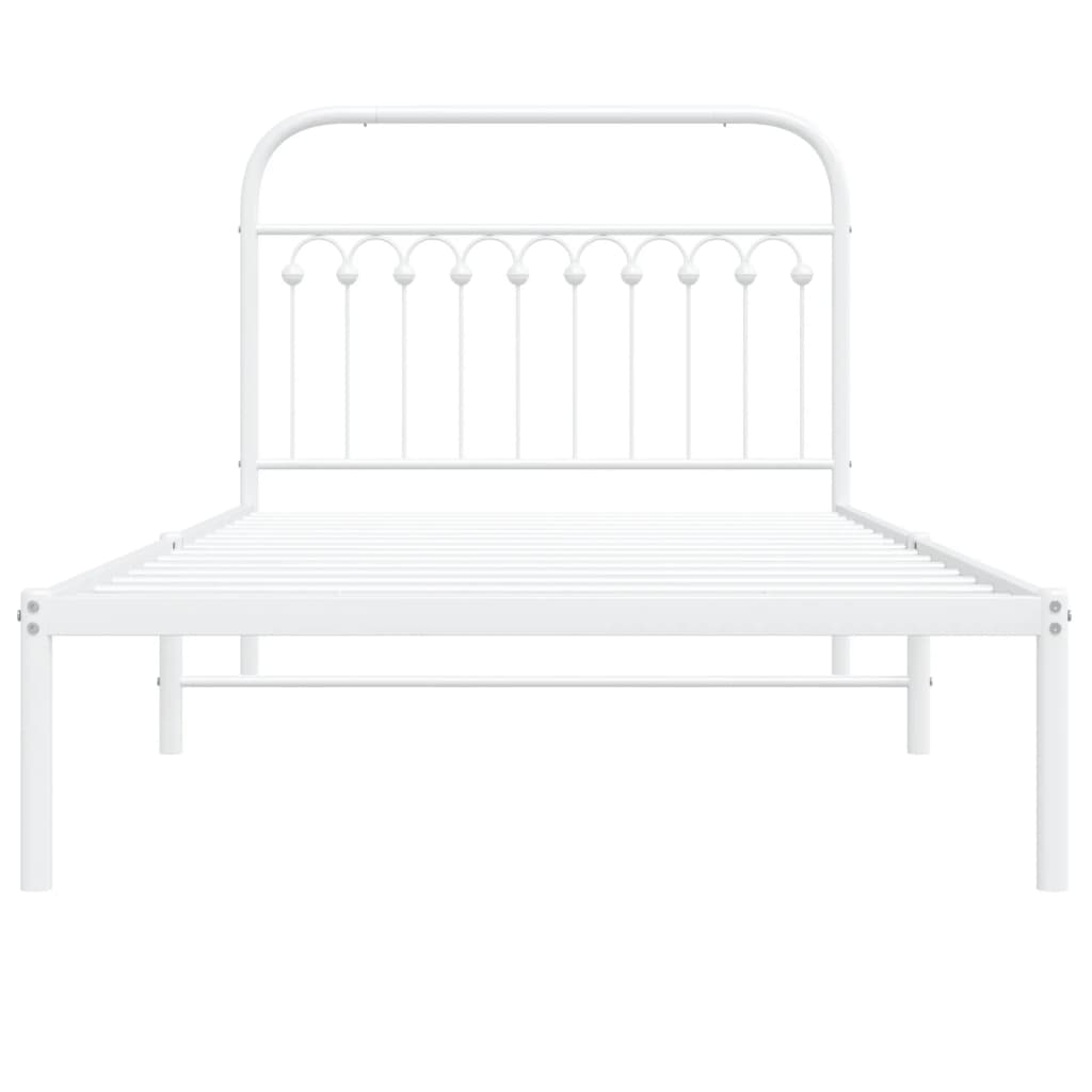 Metal Bed Frame without Mattress with Headboard White 107x203cm