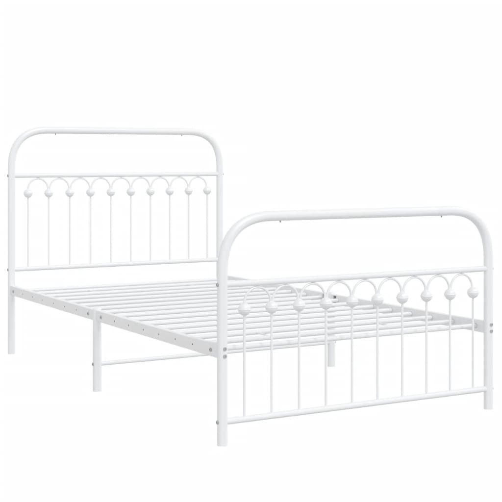 Metal Bed Frame without Mattress with Footboard White 107x203cm