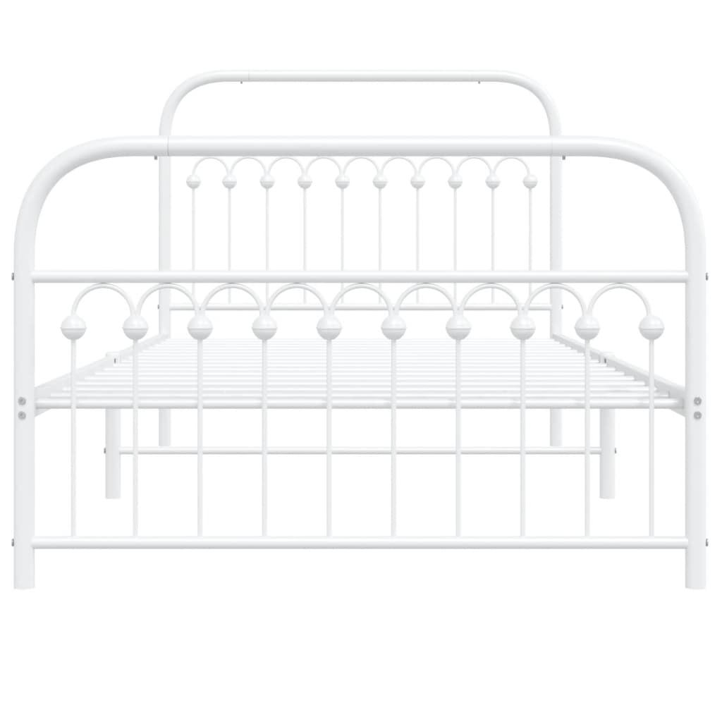 Metal Bed Frame without Mattress with Footboard White 107x203cm