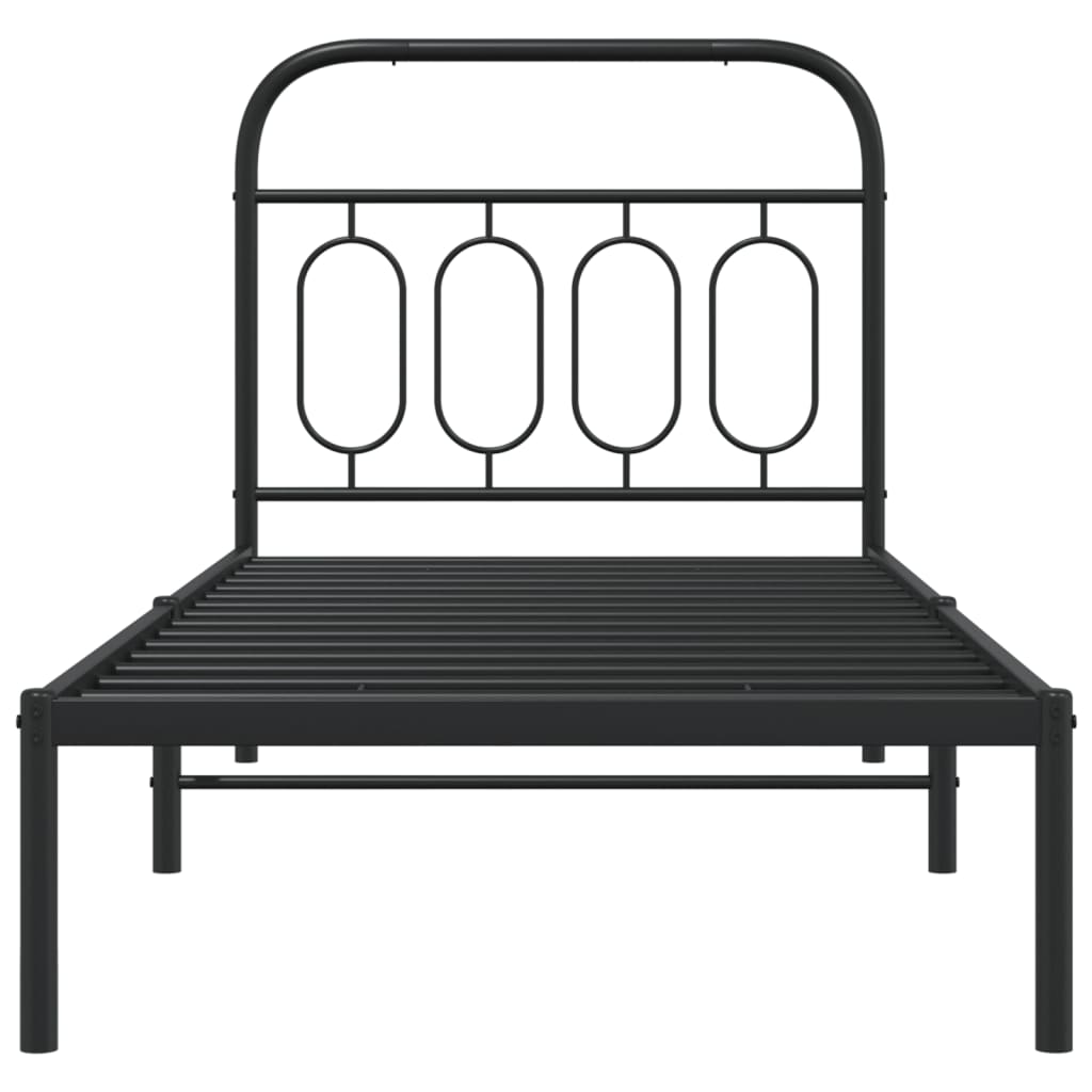 Metal Bed Frame without Mattress with Headboard Black 90x190cm